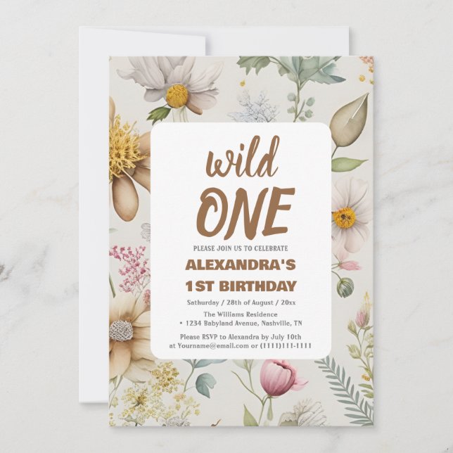 Wild One Wildflower 1st Birthday Invitation (Front)