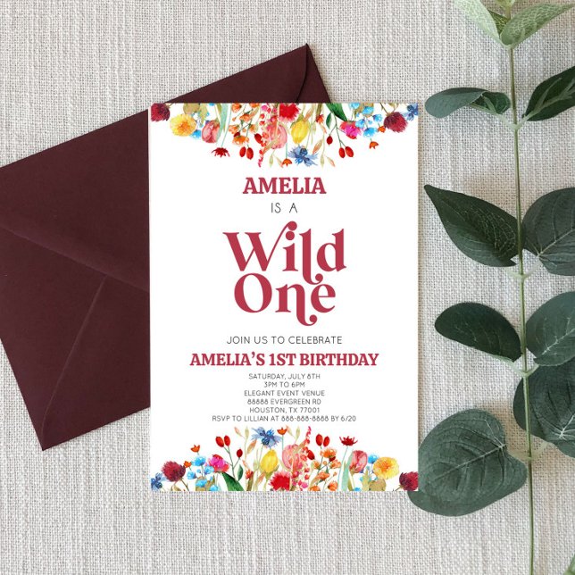 Wild One Wildflower First 1st Birthday Party Invitation (Creator Uploaded)