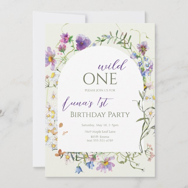 Wild One Wildflower First Birthday Invitation (Front)