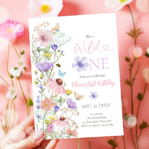 Wild One Wildflowers Floral Girl First Birthday Invitation