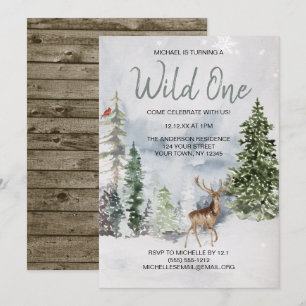 Wild One Winter Woodland Deer First Birthday Invitation