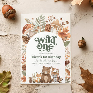 Wild One Woodland 1st Birthday Party Invitation