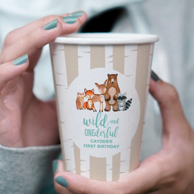 Wild One Woodland Animal Birch Tree First Birthday Paper Cups (Creator Uploaded)