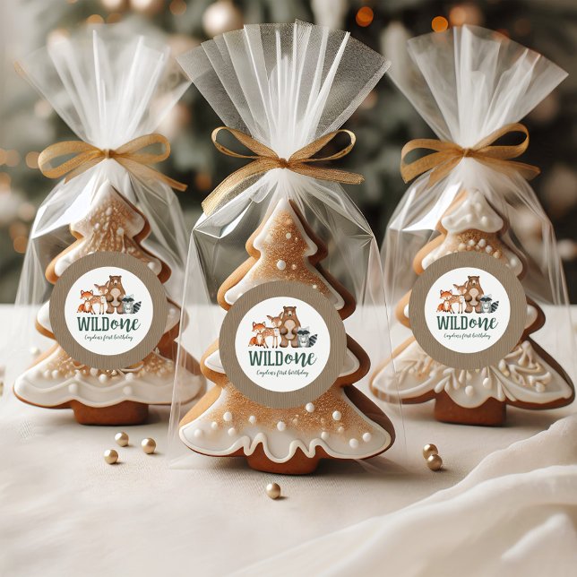 Wild One Woodland Animal First Birthday Classic Round Sticker (Creator Uploaded)