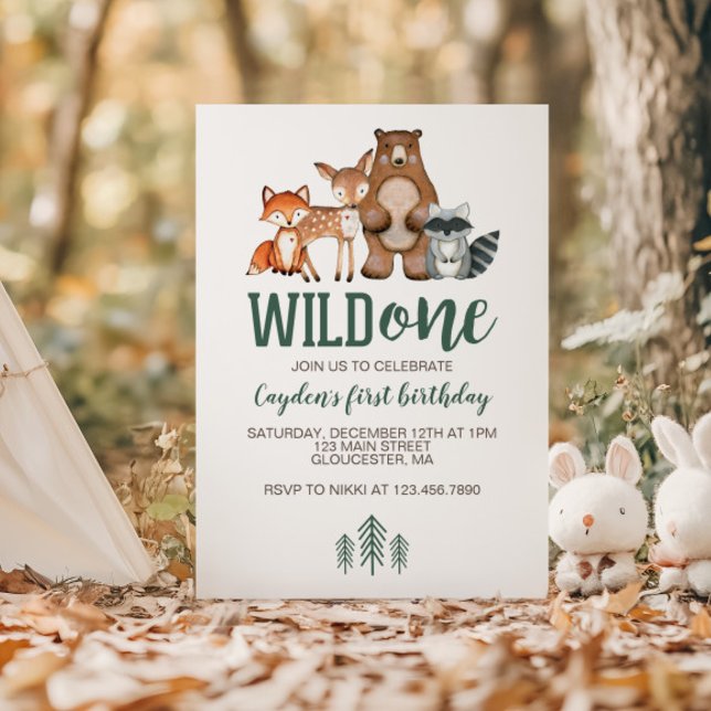 Wild One Woodland Animal First Birthday Invitation (Creator Uploaded)