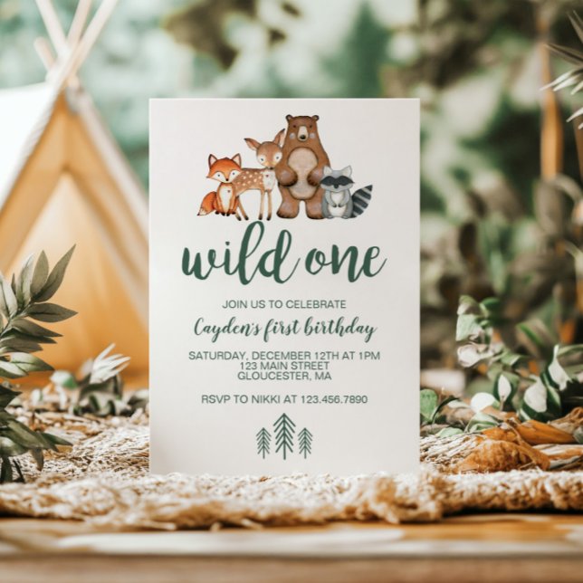 Wild One Woodland Animal First Birthday Invitation (Creator Uploaded)
