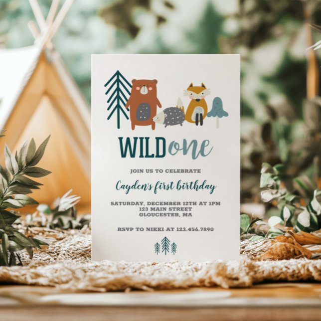 Wild One Woodland Animal First Birthday Invitation (Creator Uploaded)