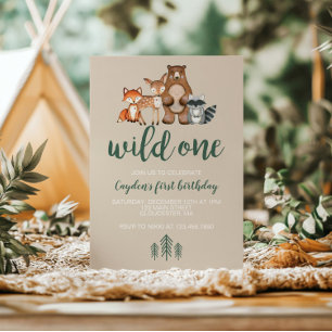 Wild One Woodland Animal First Birthday Invitation