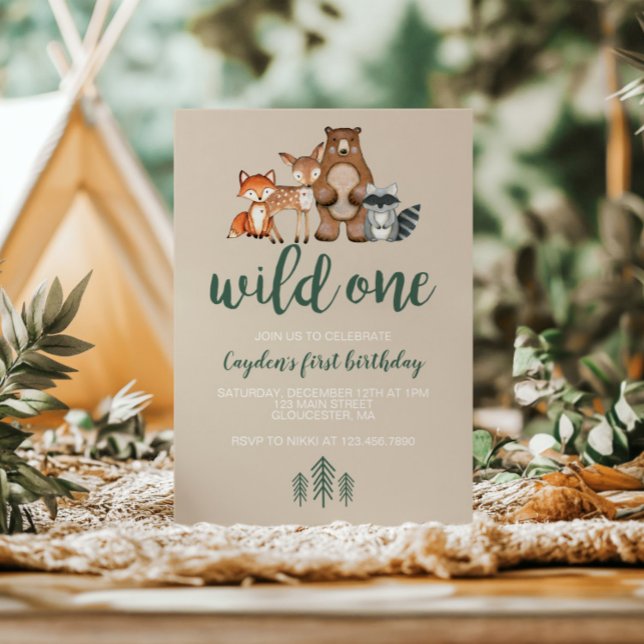 Wild One Woodland Animal First Birthday Invitation (Creator Uploaded)
