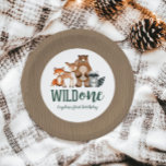 Wild One Woodland Animal First Birthday Paper Plate<br><div class="desc">Wild One! Watercolor Woodland Animal Birthday with bear,  fox,  deer,  racoon and trees and wood grain background.</div>