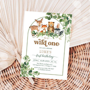 WIld One Woodland Animals 1st Birthday Invitation