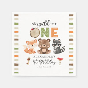 Wild One Woodland Animals 1st Birthday Napkin