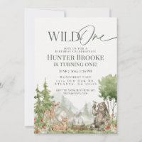 Wild One Woodland Animals 1st Birthday Part Invite
