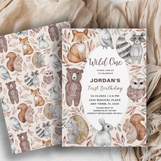 Wild One Woodland Animals First Birthday Party Invitation (Creator Uploaded)