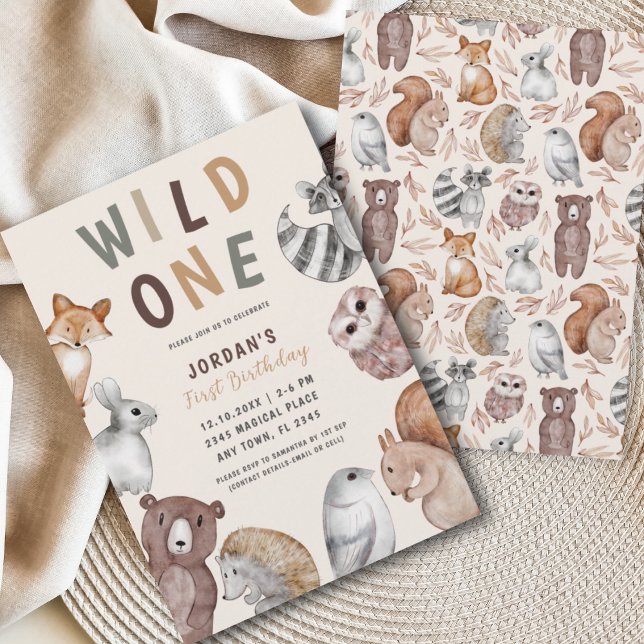 Wild One Woodland Animals First Birthday Party Invitation (Creator Uploaded)