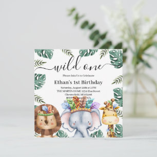 Wild One Woodland Animals Forest 1st Birthday Invitation