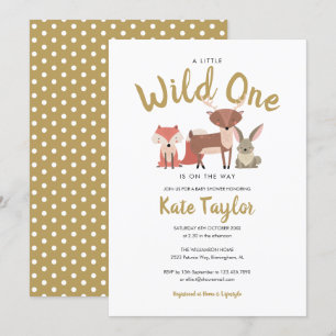 Wild One Woodland Animals Neutral Baby Shower Invitation
