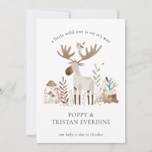 Wild One Woodland Animals Pregnancy  Invitation