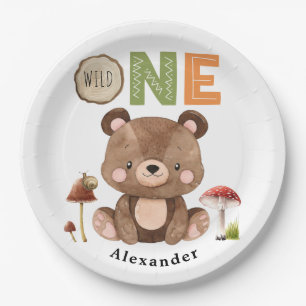 Wild One Woodland Bear 1st Birthday Paper Plate