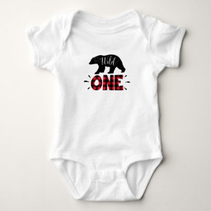 Wild One Woodland Bear Flannel Plaid Bodysuit