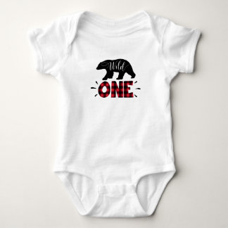 Wild One Woodland Bear Flannel Plaid Bodysuit
