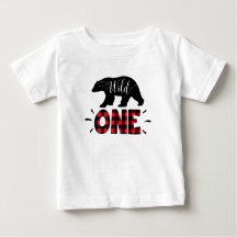 Wild One Woodland Bear Plaid 1st Birthday T-Shirt