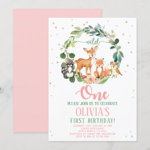 Wild One Woodland Birthday Invitation Girl