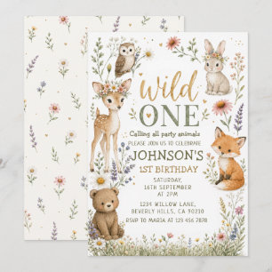 Wild One Woodland Birthday Wildflower Invitation