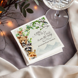 Wild One Woodland Creatures Baby Shower Party Napkin