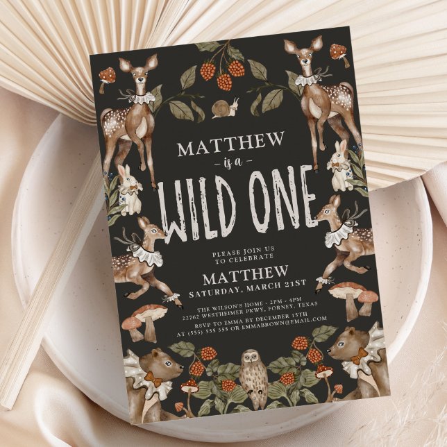 Wild One Woodland Forest Animals Birthday Party Invitation (Creator Uploaded)