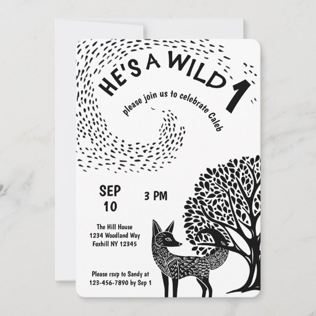 Wild One Woodland Fox  Invitation (Front)