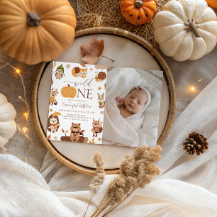 Wild One Woodland Photo 1st Birthday Invite
