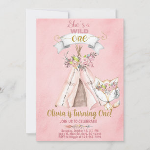 Wild One woodland teepee 1st first birthday invite