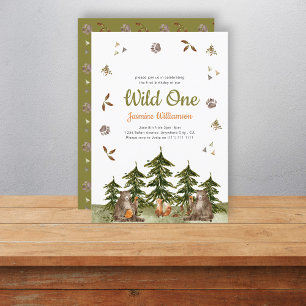 Wild One woodland Theme watercolor Birthday Party Invitation