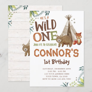 Wild One, Woodland, Tribal Invitation