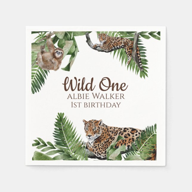  Wild one zafari 1st birthday Napkin (Front)