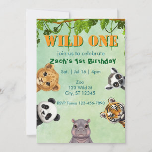 Wild One, Zoo Animal 1st Birthday Invitation