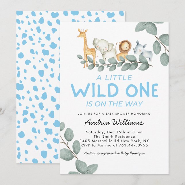 Wild One Zoo Animals Boy Baby Shower Invitation (Front/Back)