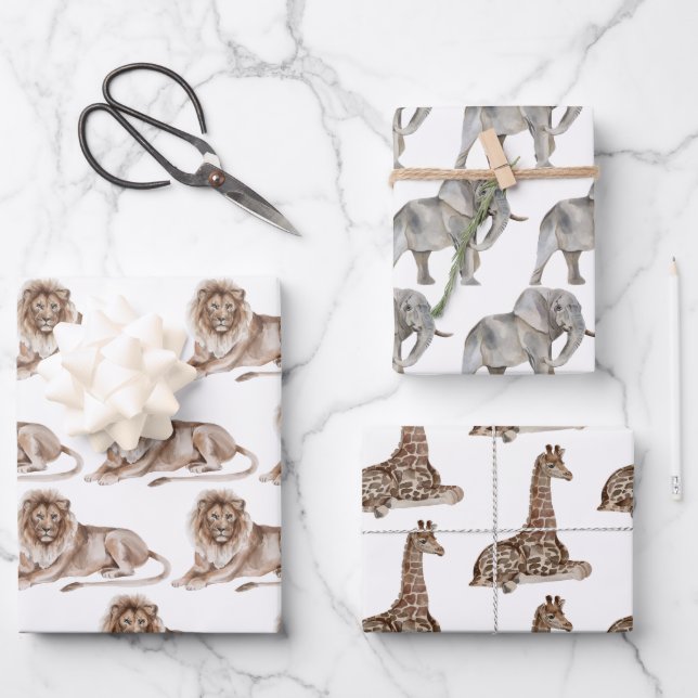 Wild One Zoo Animals Wrapping Paper Sheet (Front)