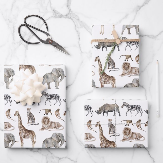 Wild One Zoo Animals Wrapping Paper Sheets (Front)