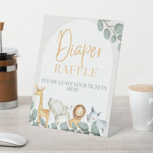 Wild One Zoo Theme Baby Shower Diaper Raffle Sign