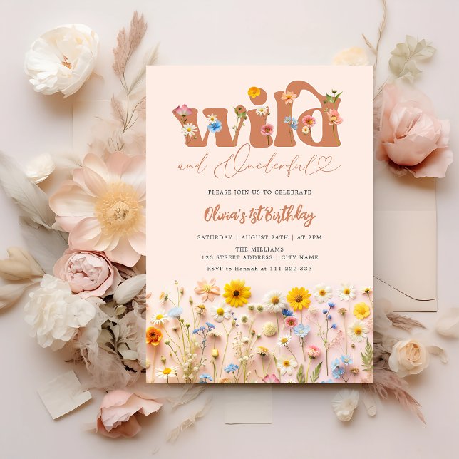Wild & Onederful Modern Wildflower 1st Birthday Invitation (Creator Uploaded)