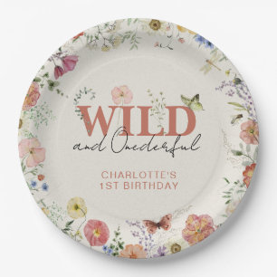 Wild & Onederful Pressed Flowers Girl 1st Birthday Paper Plate