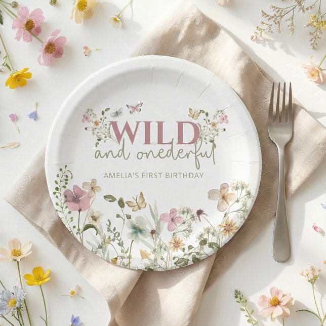 Wild & Onederful Wildflower 1st Birthday Party Paper Plate (Creator Uploaded)