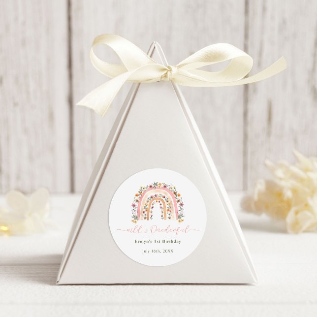 Wild & Onederful Wildflower Rainbow 1st Birthday Classic Round Sticker (Creator Uploaded)