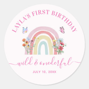 Wild & Onederful Wildflower Rainbow 1st Birthday Classic Round Sticker