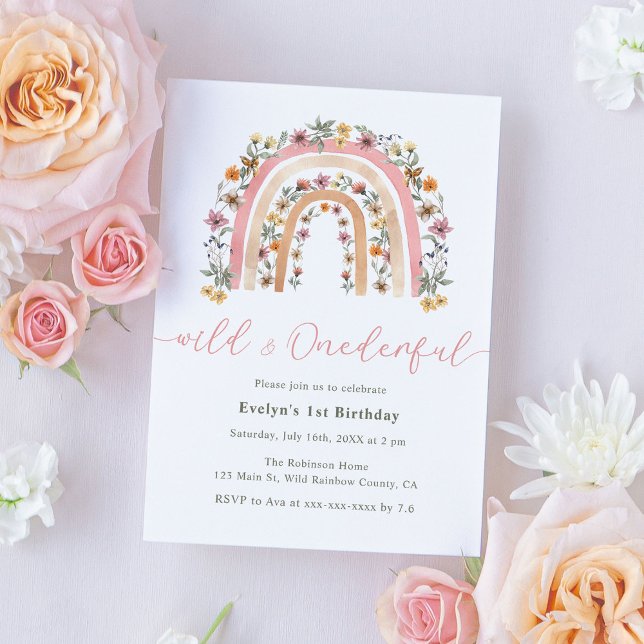 Wild & Onederful Wildflower Rainbow 1st Birthday Invitation (Creator Uploaded)