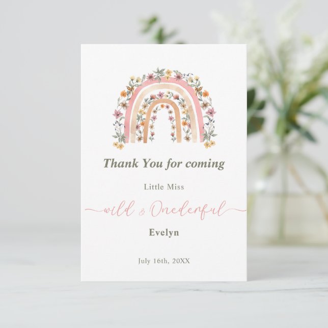 Wild & Onederful Wildflower Rainbow 1st Birthday Thank You Card (Standing Front)