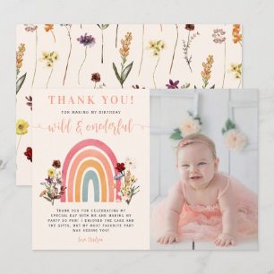 Wild Onederful Wildflower Rainbow Birthday Photo Thank You Card