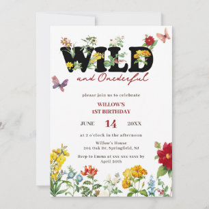 Wild & Onederful Wildflower Summer 1st Birthday  Invitation